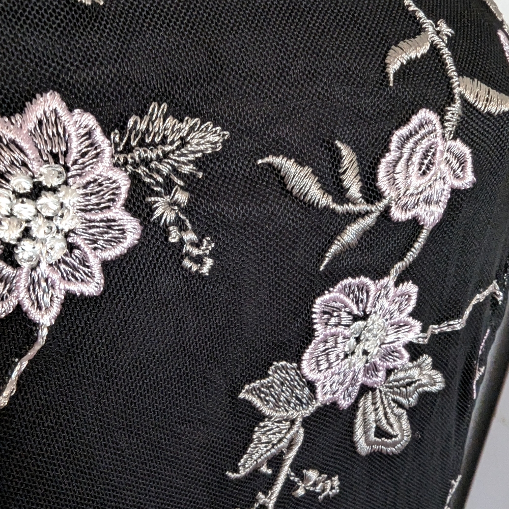 Alfani 18W Black Mesh and Lilac Embroidery Floral Dress - Picture 2 of 4